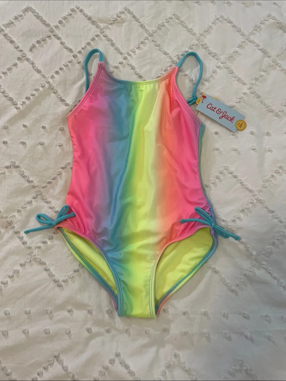 Cat & Jack Rainbow Gradient One-Piece Swimsuit - Pink, Yellow, Blue, Green nwt